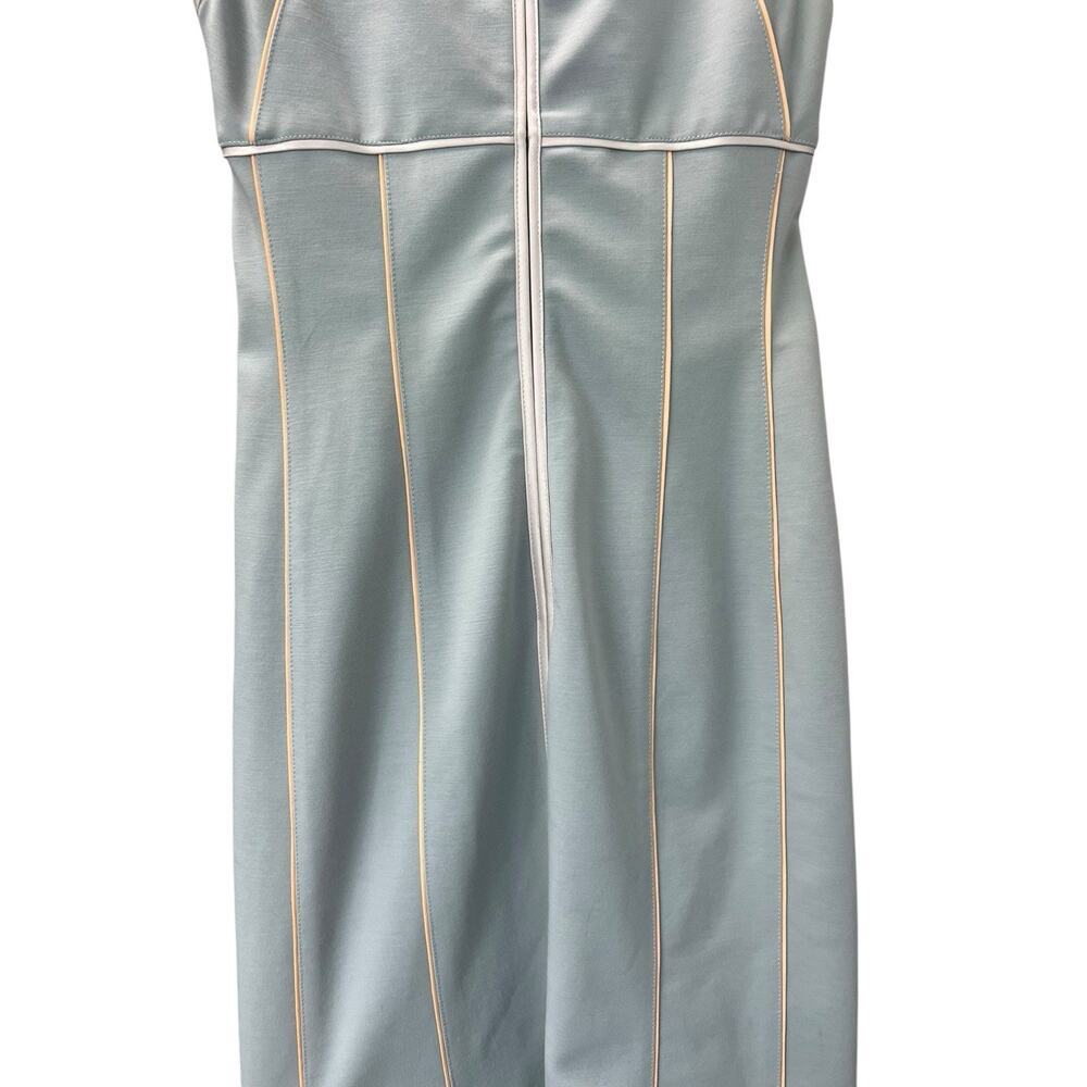 Narciso Rodriguez Sage Green Wool Shift Midi Dress Contrast Piping Size 4 EU 40 - Picture 5 of 15